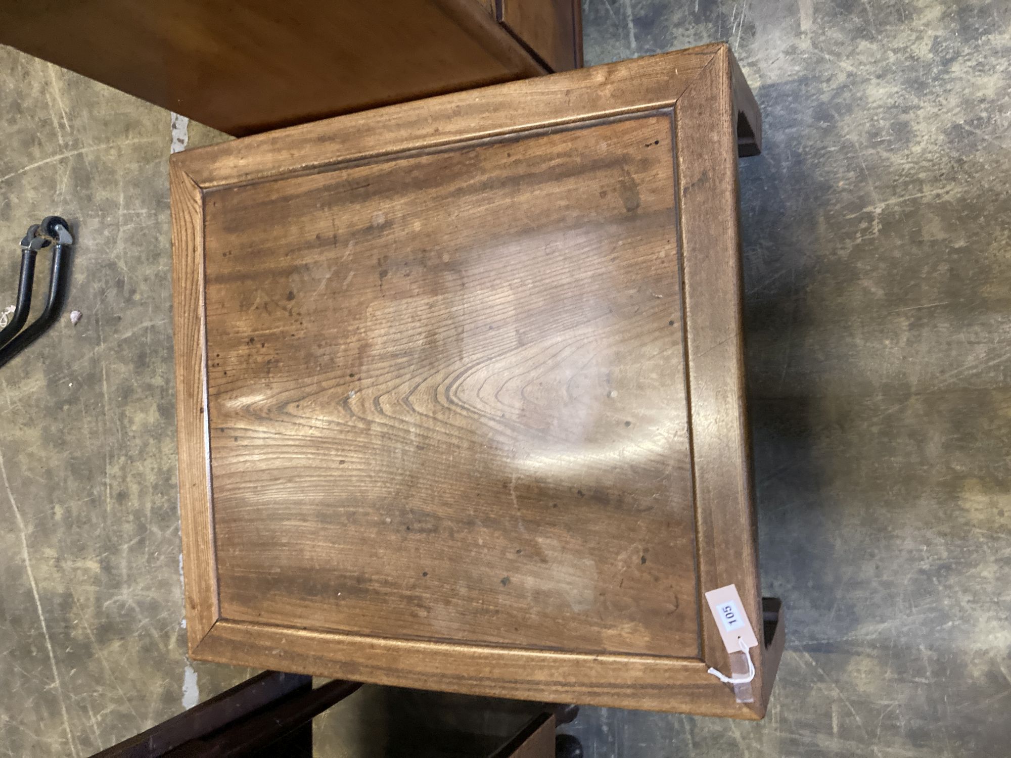 A Japanese Keyaki wood low tea table, width 78cm, depth 84cm, height 30cm